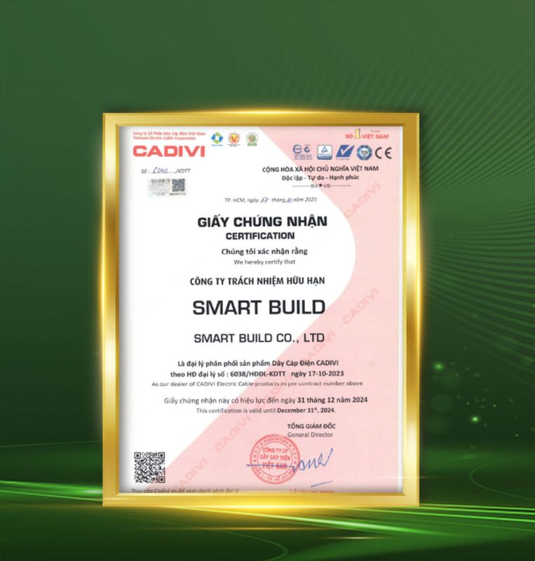 Giấy chứng nhận Smart Build là đại lý phân phối của Cadivi