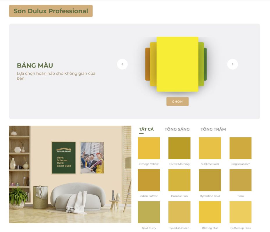 Website chính thức của Smart Build có cung cấp đa dạng bảng  màu của sơn Dulux Professional